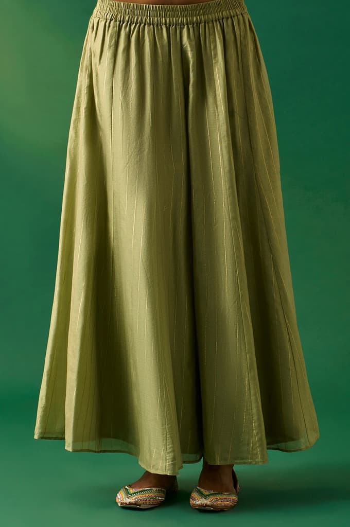 Green Embroidered Straight Cotton Kurta with Culotte and Dupatta Set — photo 6