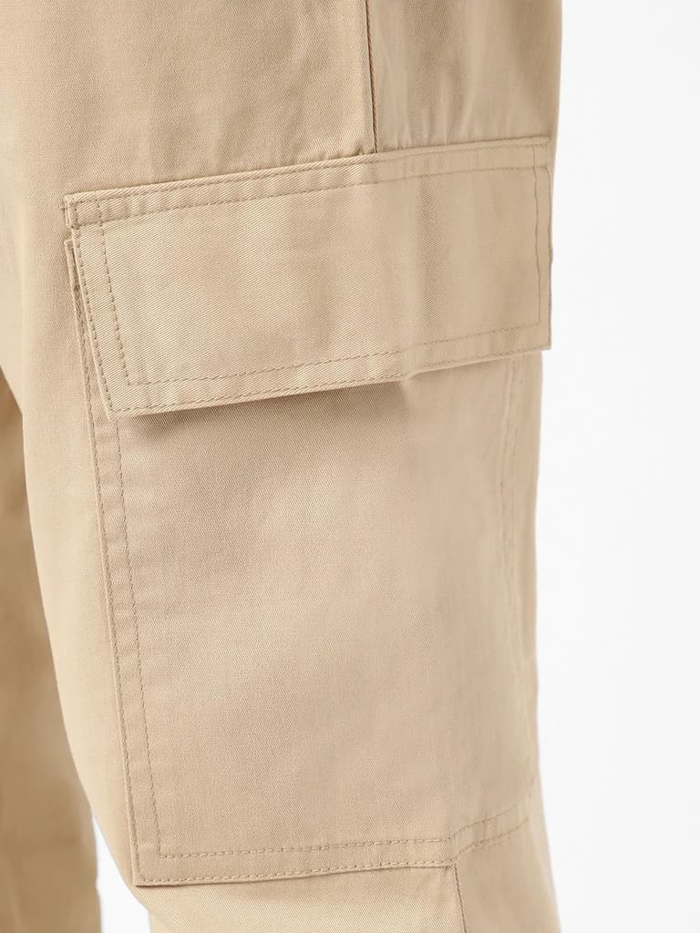 Men's Beige Regular Fit Solid Cargo Chino Pant with 6 Pockets Stretchable — photo 5