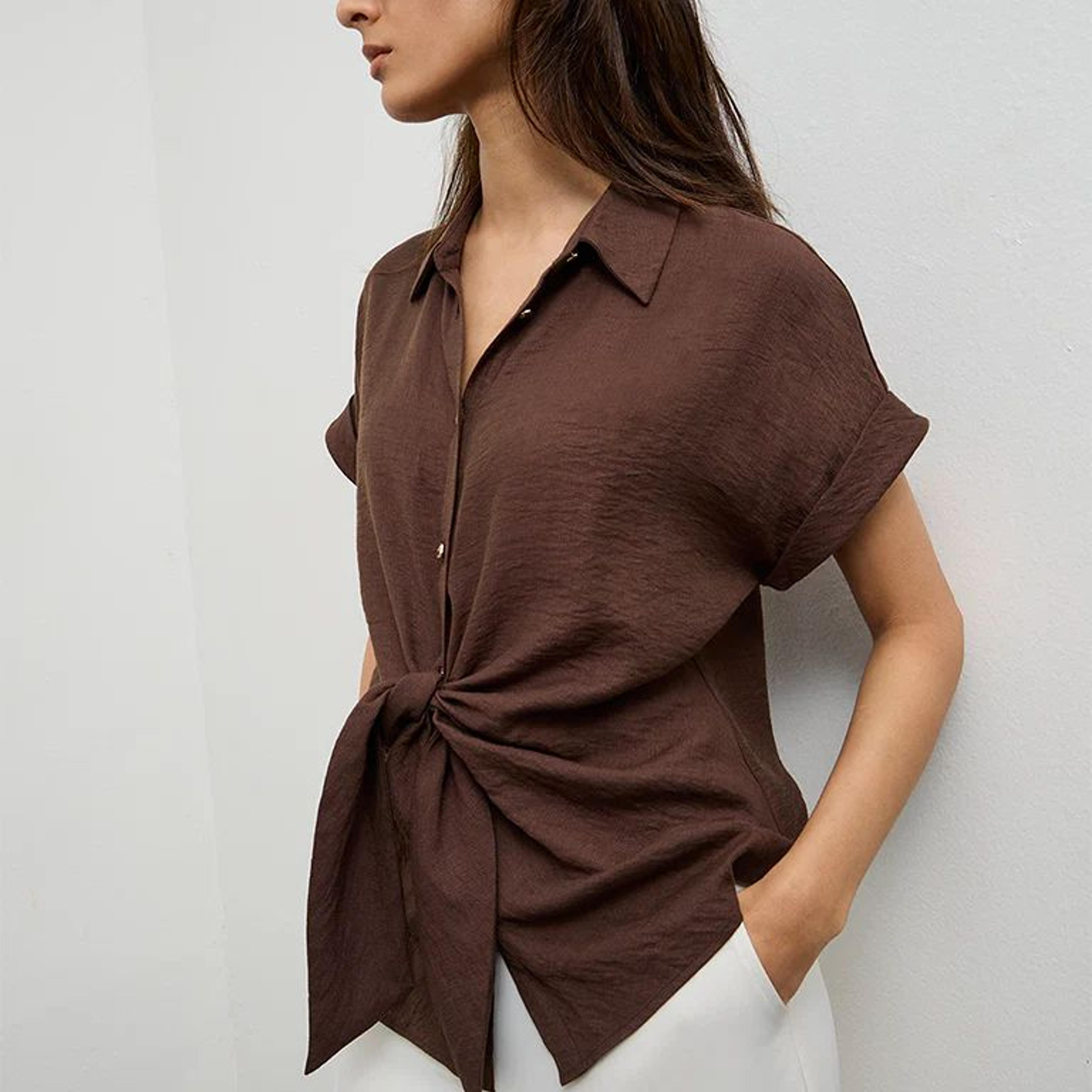 Wardrobe Dark Brown Knot-Detail Blouse