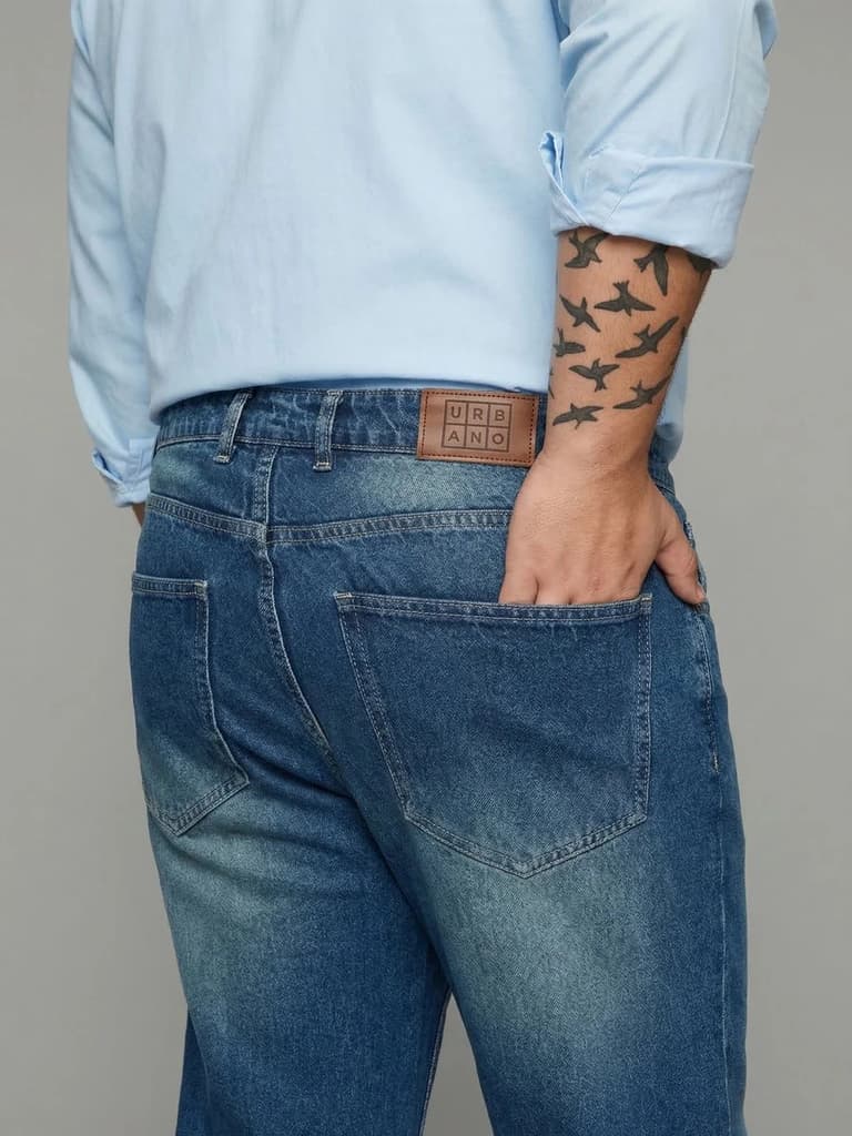 Plus Men's Light Blue Relaxed Fit Washed Denim Jeans Non-Stretchable — photo 5