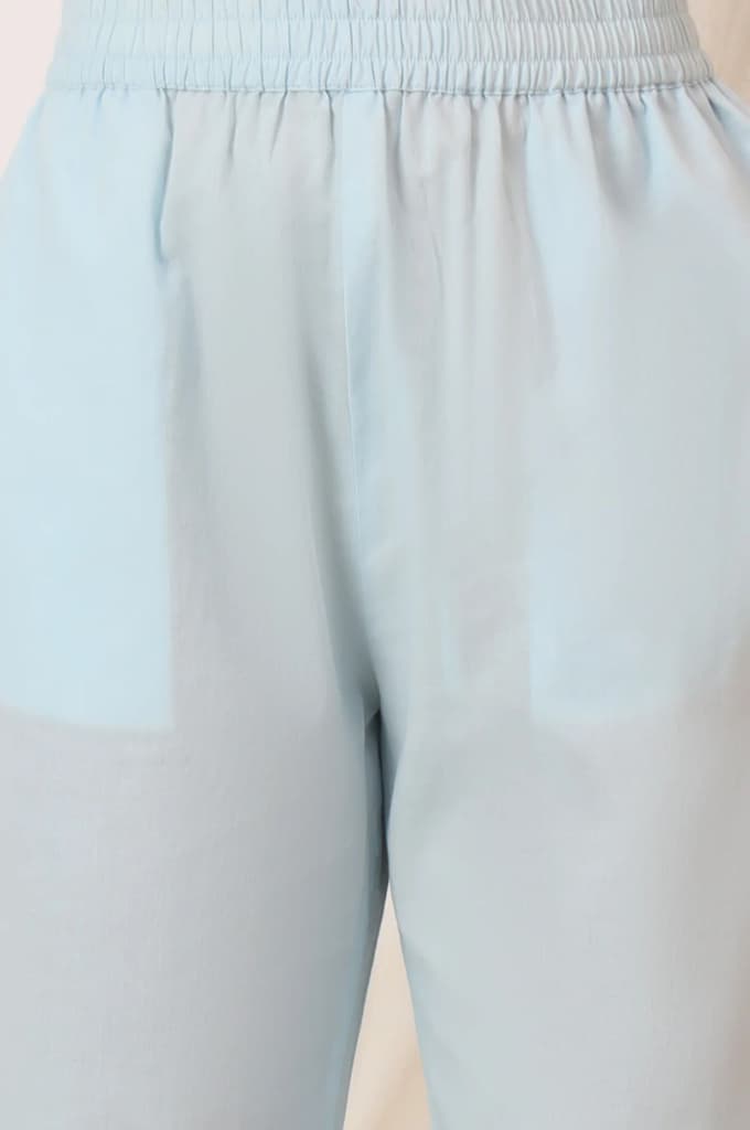 Sky Blue Printed Pure Cotton Anarkali Kurta, Pants and Dupatta Set — photo 9