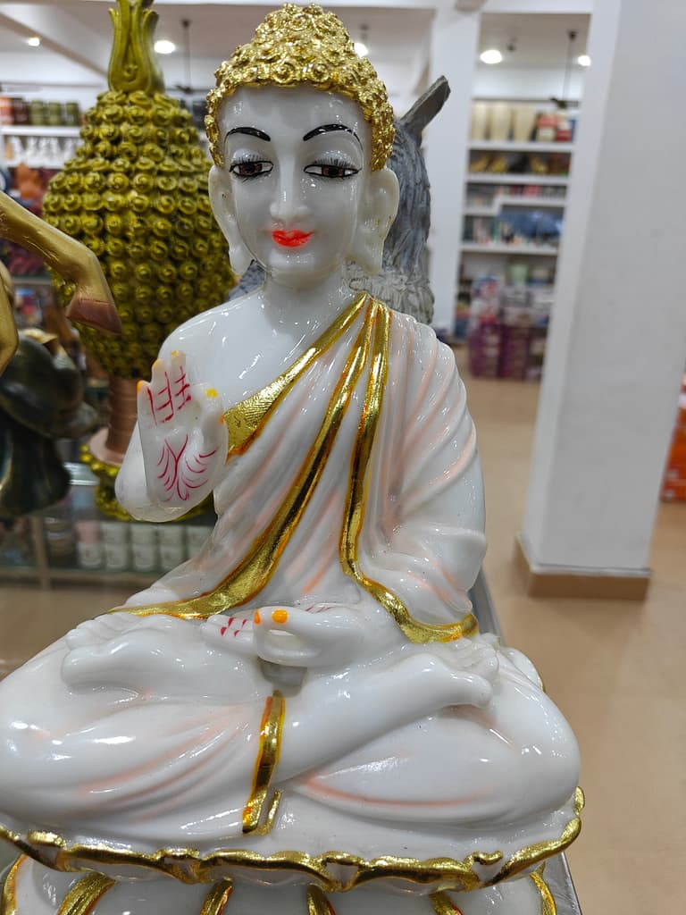 White Buddha Statue | Gold Trim | Meditation Aid | Decorative