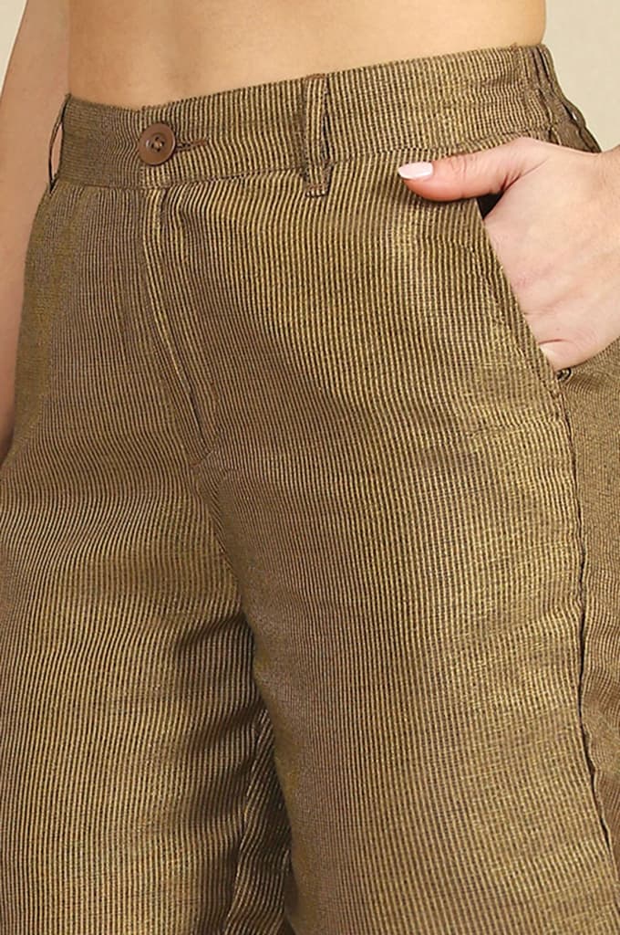 Brown Yarn Dyed Straight Fit Pants With YKK Zipper — photo 3