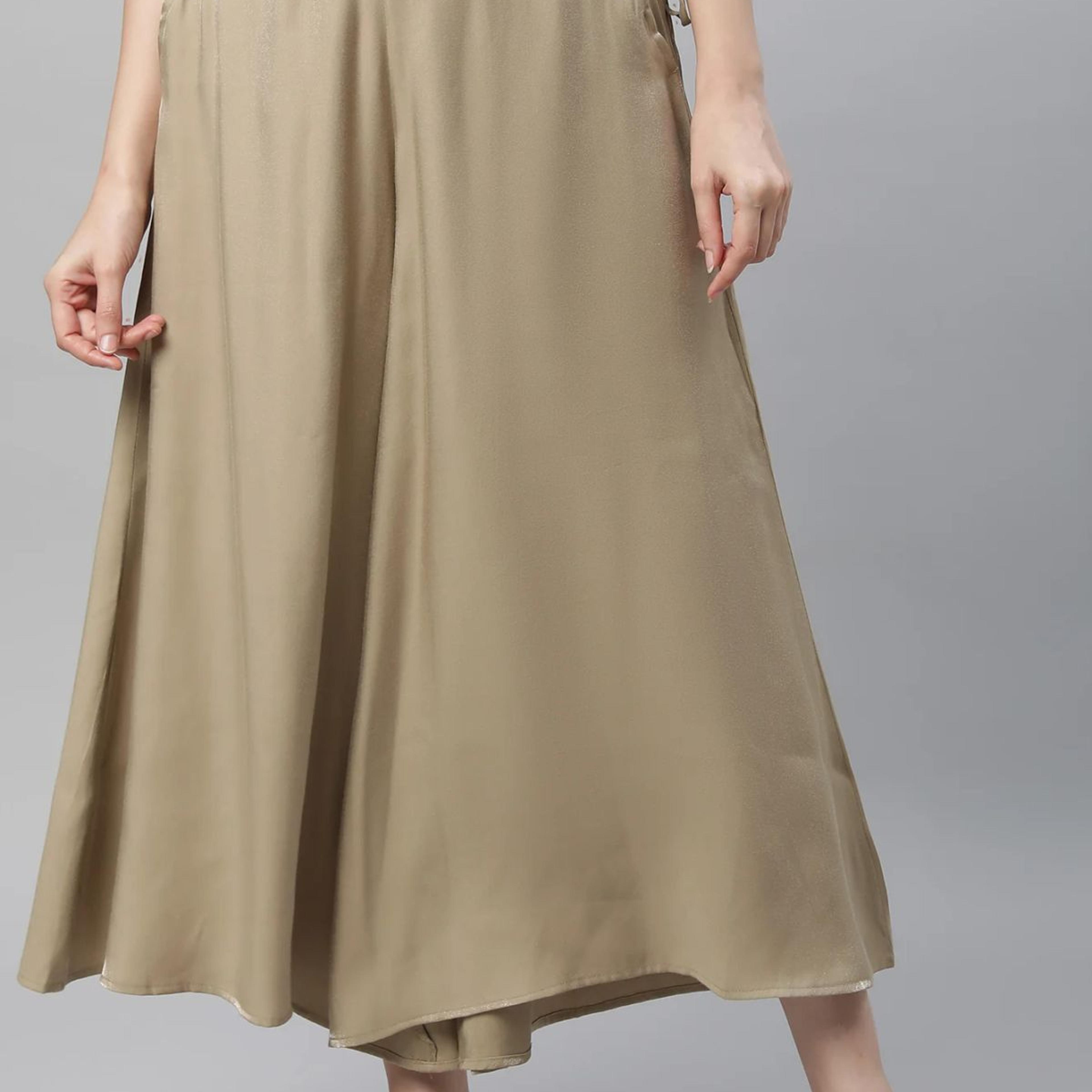 Gold Solid Flared Rayon Culottes With Slip On Closure