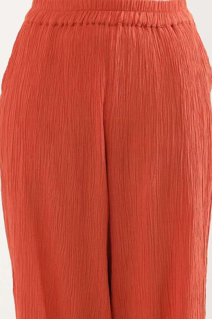 Rust Solid Straight Fit Rayon Palazzo With Elasticated Waist — photo 8