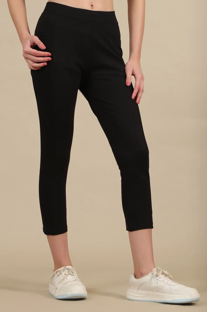 Black Solid Skinny Fit Yoga Tights With Elasticated Waist — photo 4