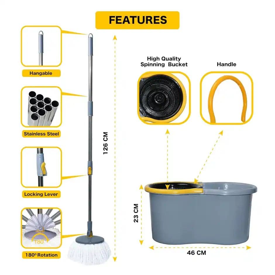 Esquire Elegant 360 Spin Bucket Mop Set With 4 Easy Wheels | Grey Color — photo 2