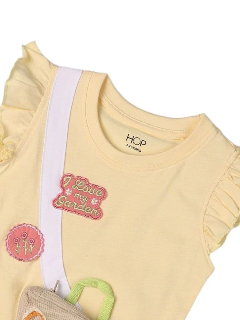 HOP Kids Girls Light Yellow Pouch Design Cotton Top — photo 5