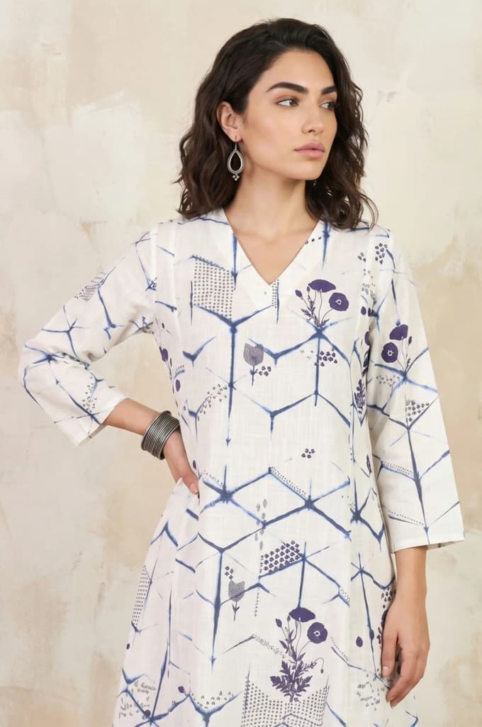 White Floral Printed Pure Cotton Straight Kurta — photo 2