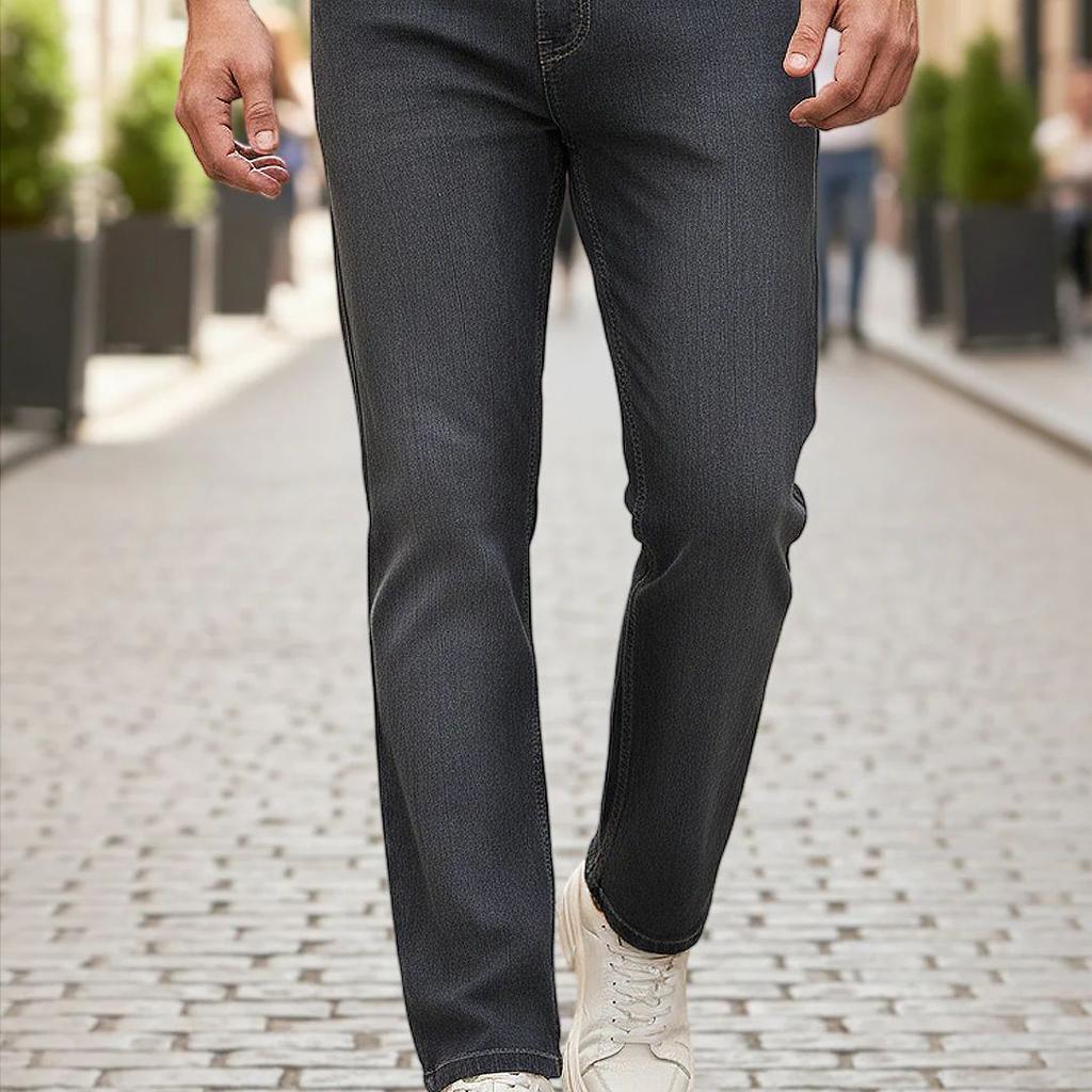 Men's Dark Grey Straight Fit Washed Denim Jeans Stretchable