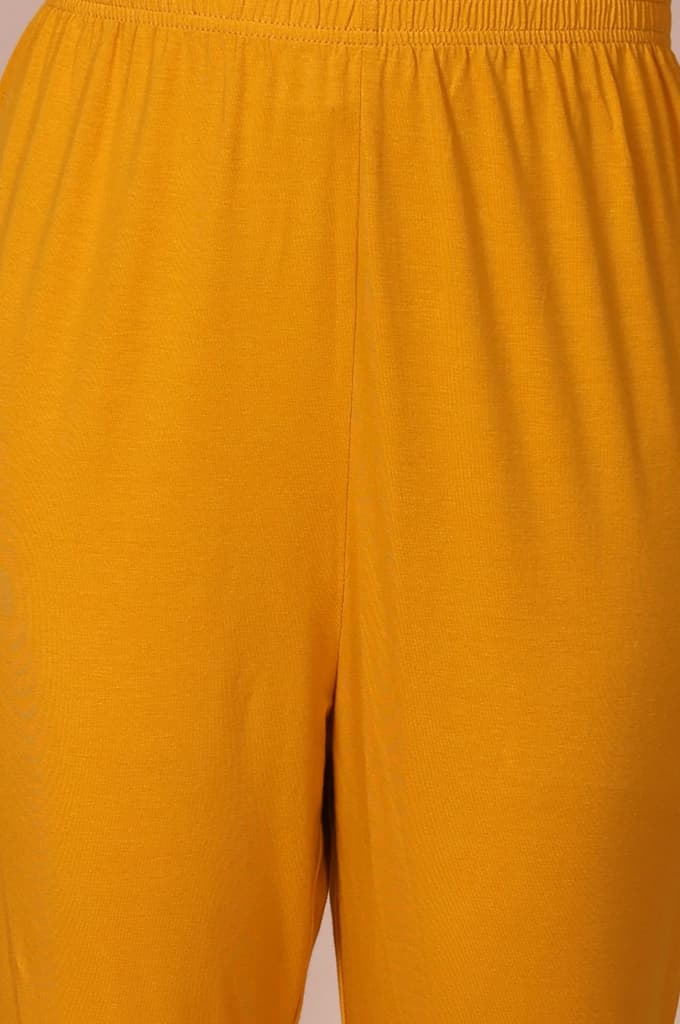Mustard Solid High-Waisted Cotton Tights — photo 6