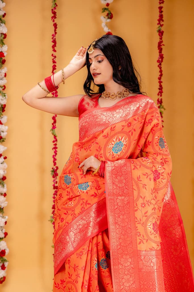 Mimosa Women's Woven Design Kanjivaram Style Art Silk Saree With Blouse Piece : SA00001599PCFREE — photo 2