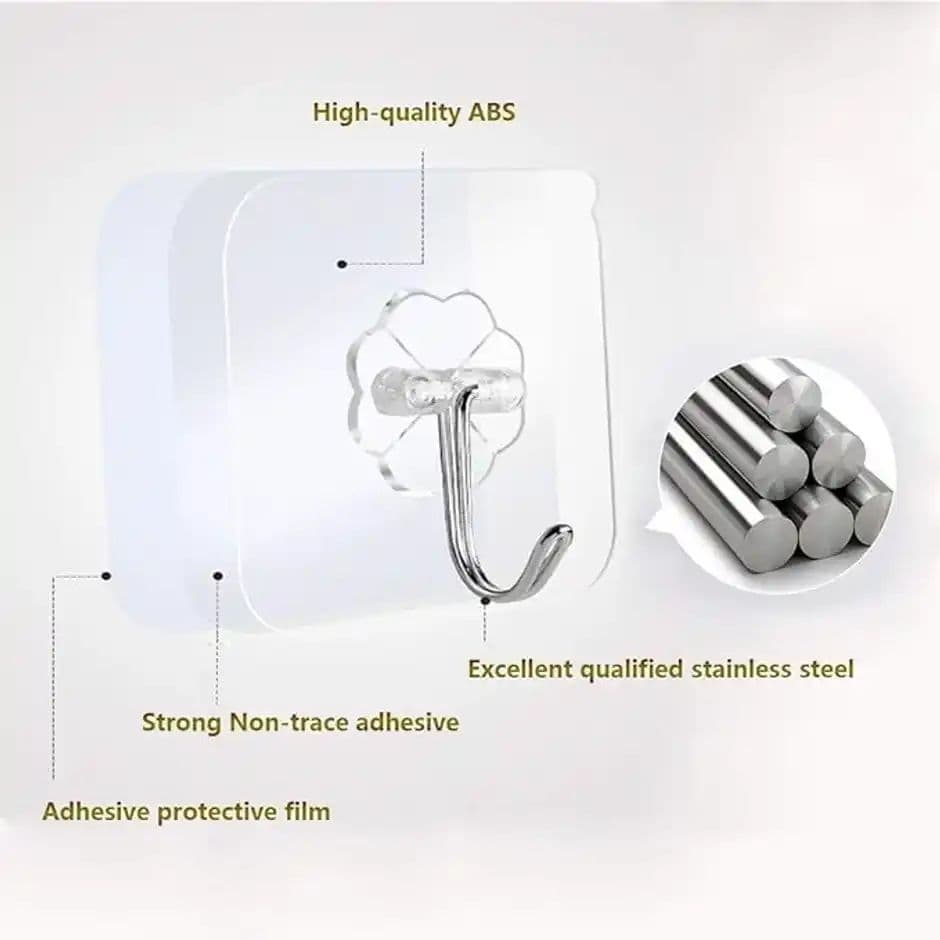 Perpetual Wall Hooks | Heavy Duty | Transparent | Oilproof | Waterproof | Multipurpose | Set of 20
