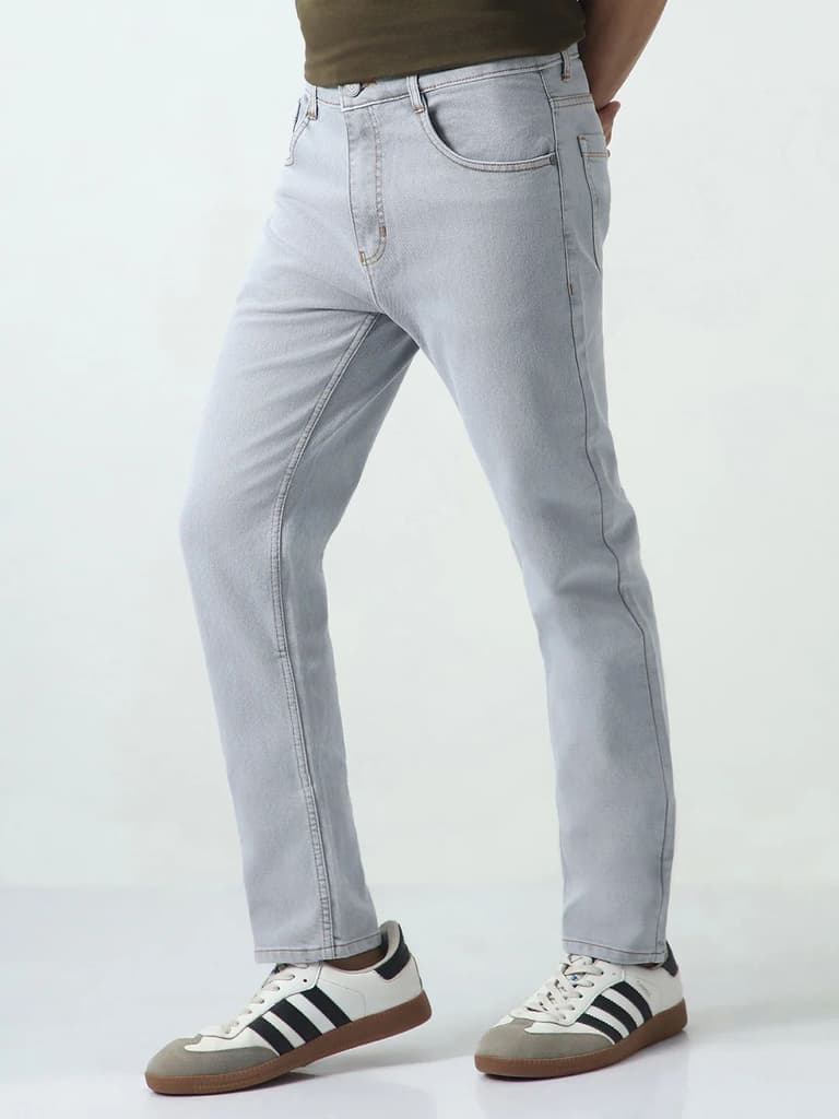 Men's Ice Grey Slim Fit Washed Denim Jeans Stretchable — photo 2