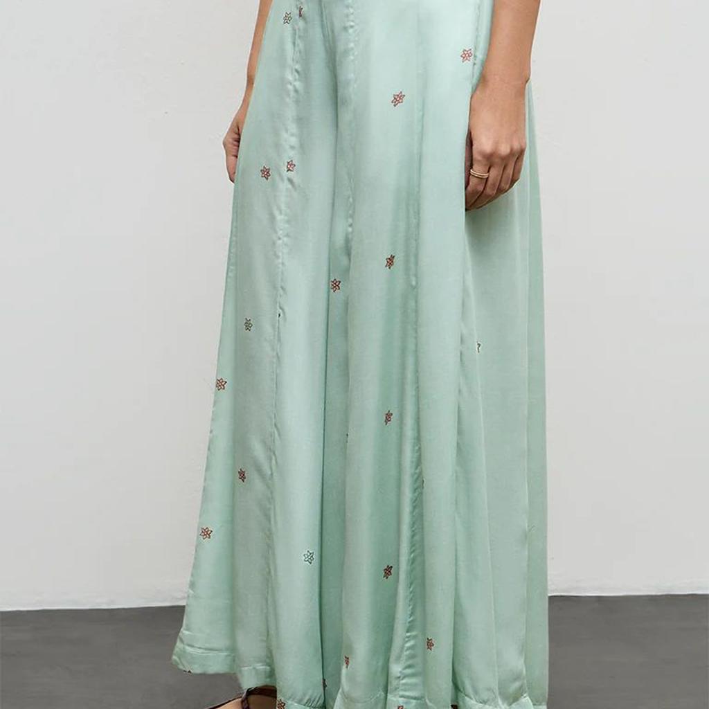 Zuba Aqua Floral Printed Palazzos