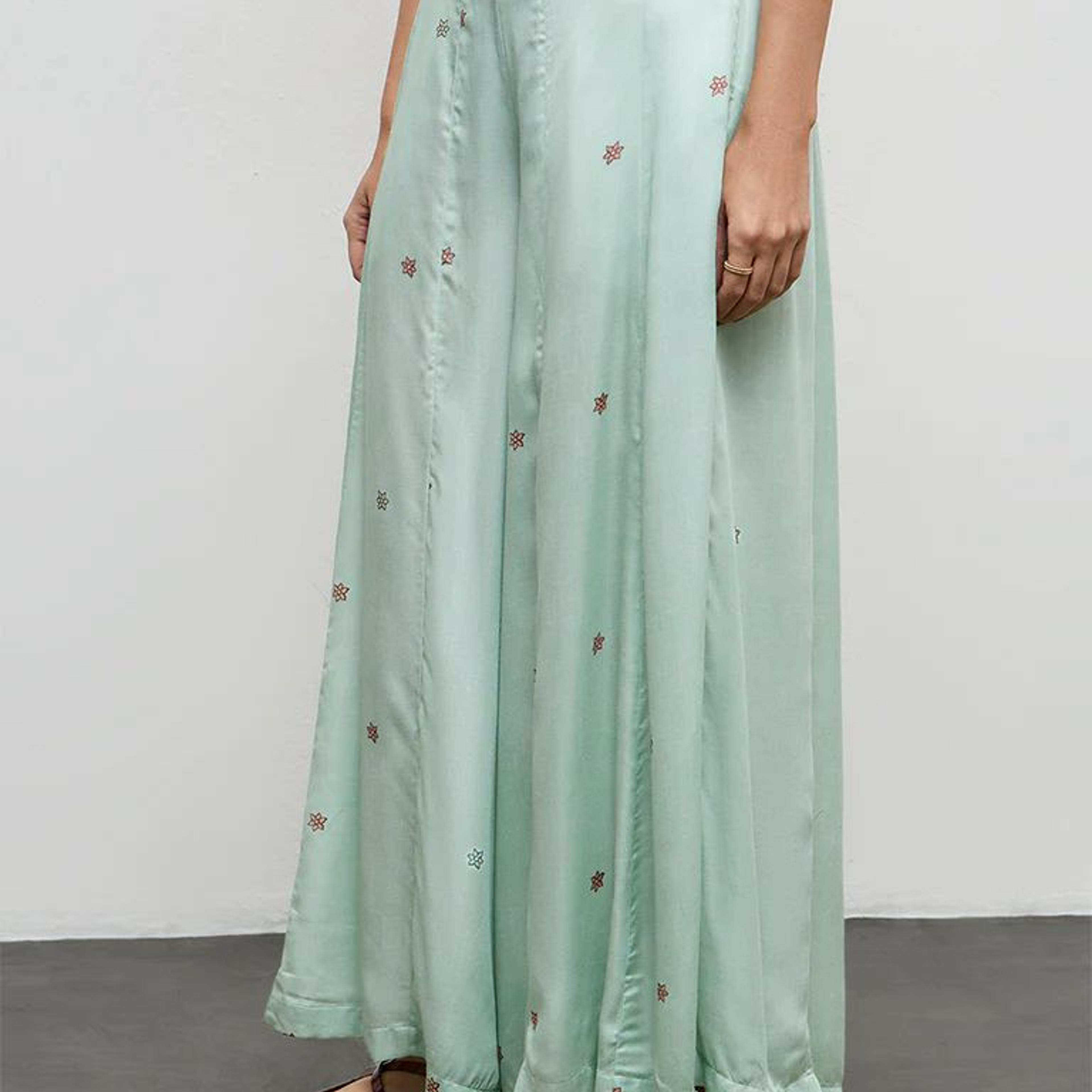 Zuba Aqua Floral Printed Palazzos