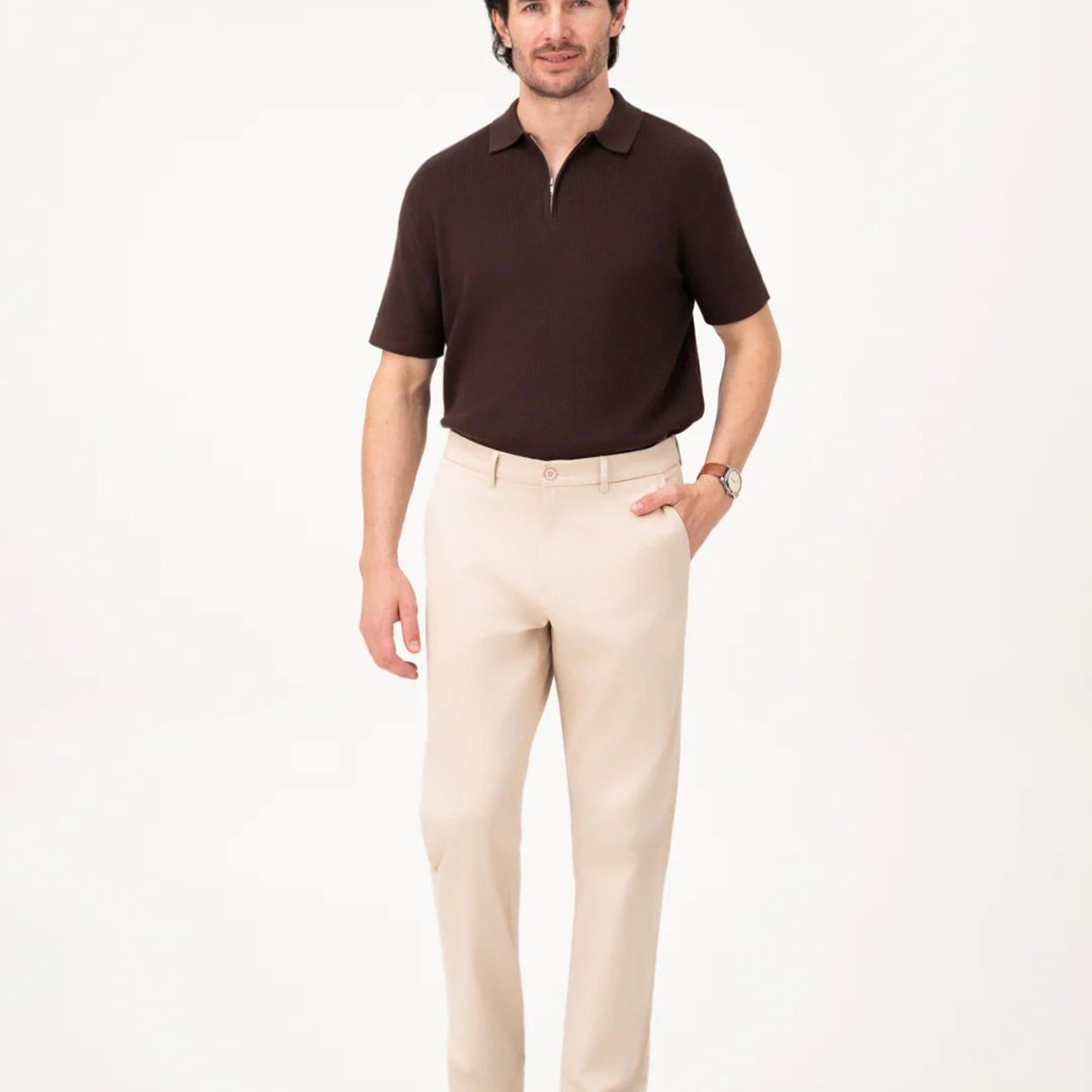Lumora Cream Relaxed Fit Stretch Chinos for Men