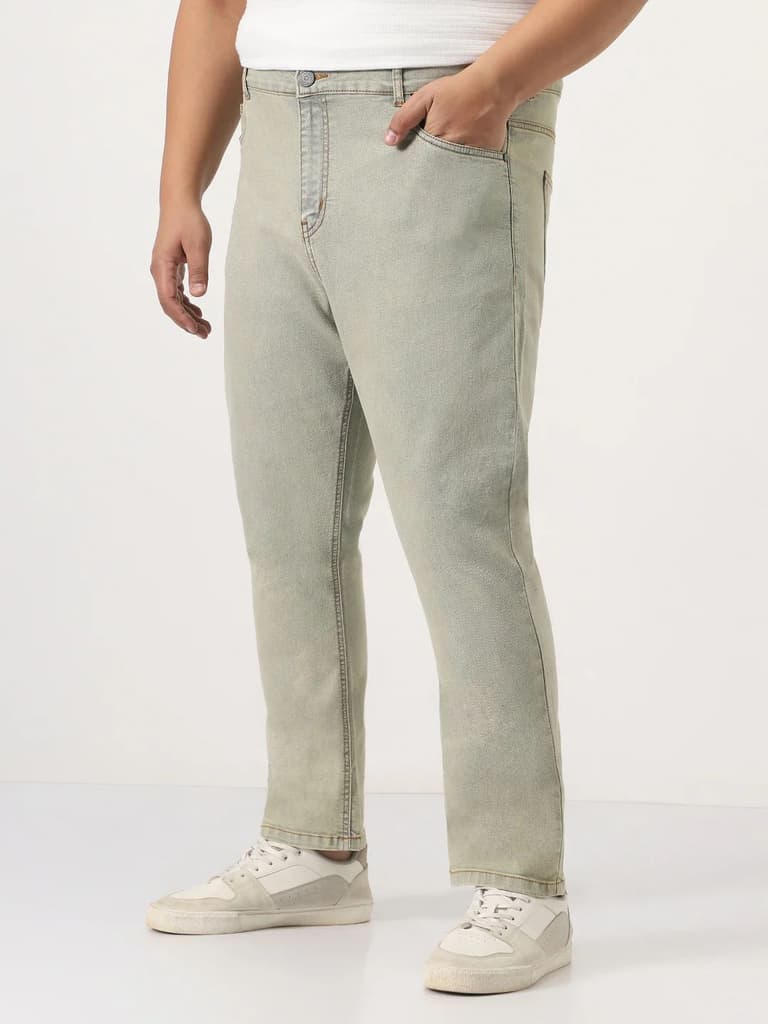 Plus Men's Ice Grey Straight Fit Heavy Washed Jeans Stretchable — photo 3