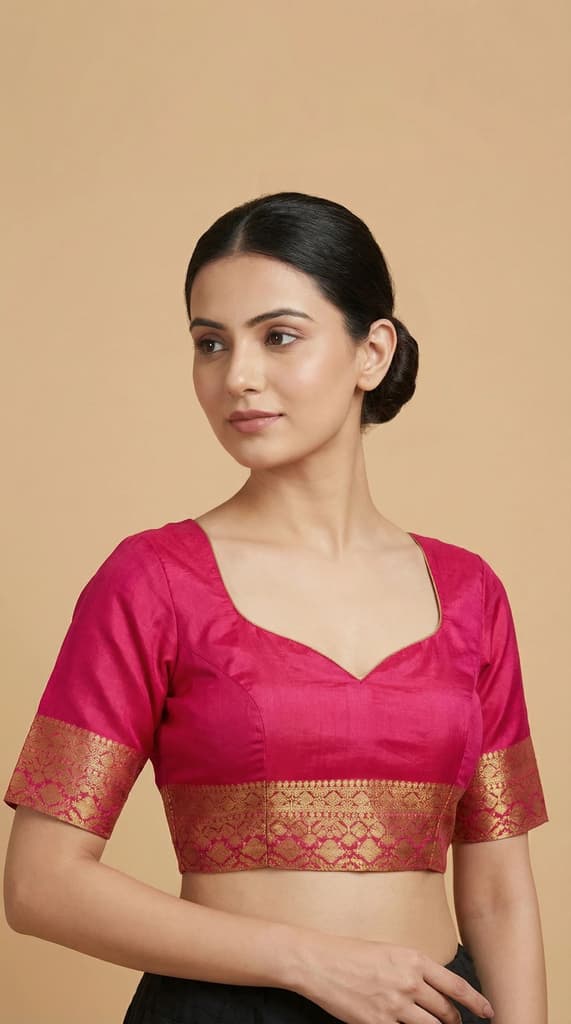MIMOSA Women's Woven Design Paithani Style Raw Silk Saree with Blouse Piece - Rani ( SA00003128RNFREE ) — photo 4