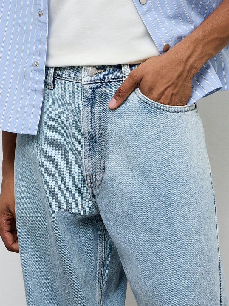 Nuon Light Blue Barrel-Fit Mid-Rise Jeans — photo 3