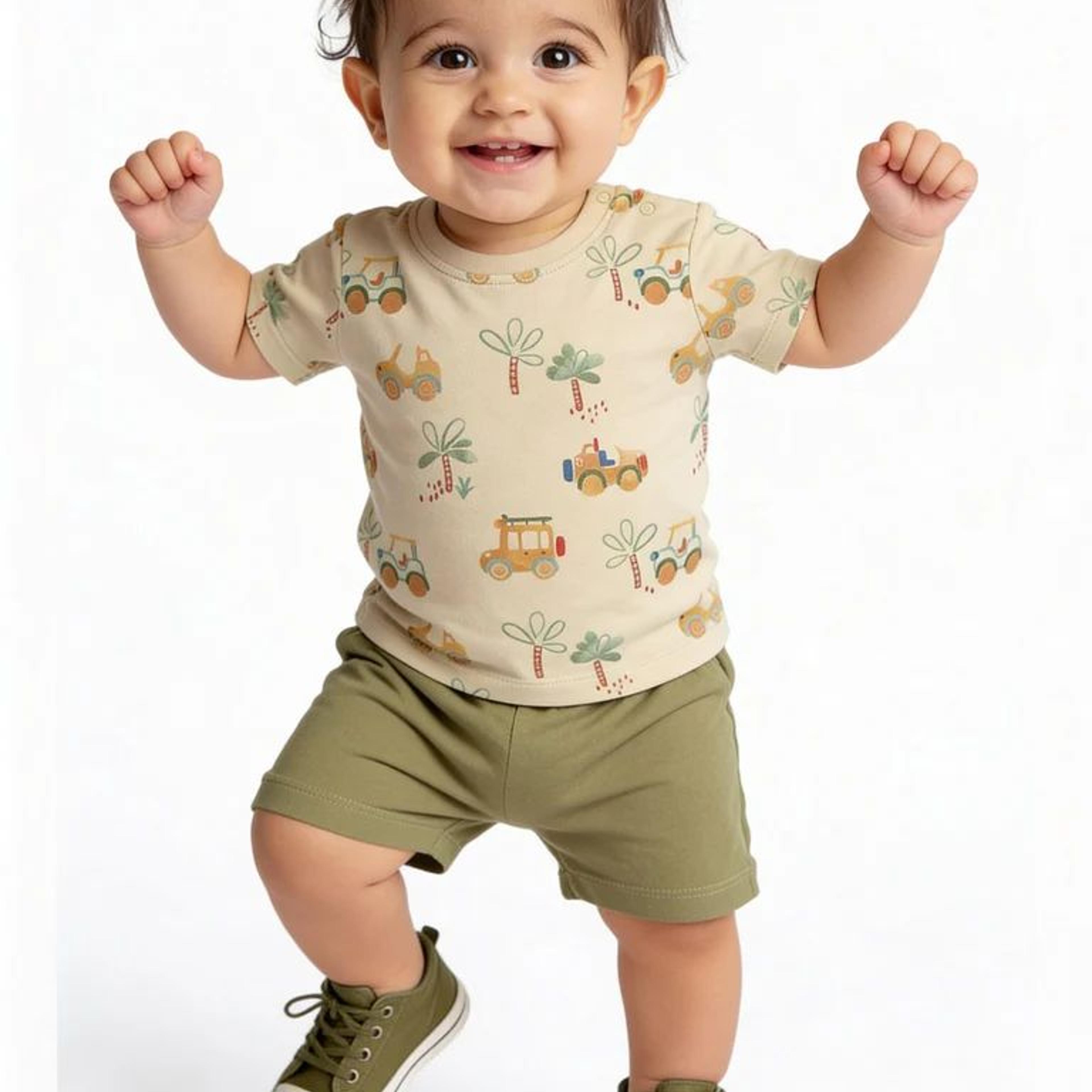HOP Baby Boys Sage Printed Cotton T-Shirt and Shorts Set