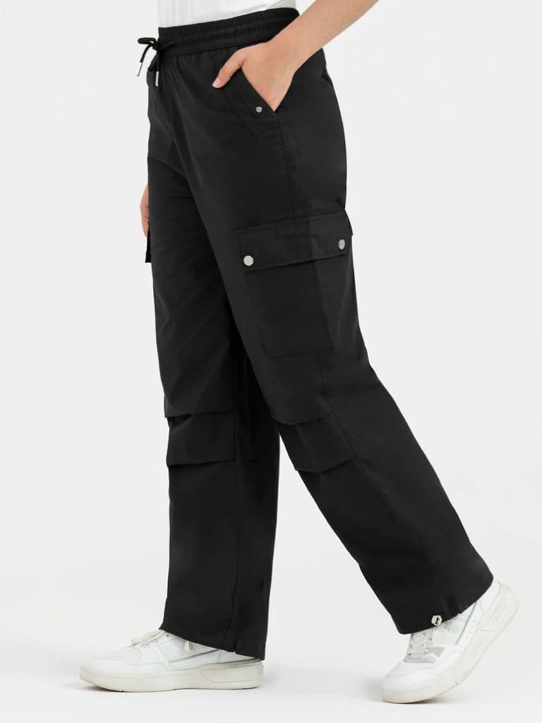 Cargo Pants for Women in Black | Parachute Full Length Pants — photo 2