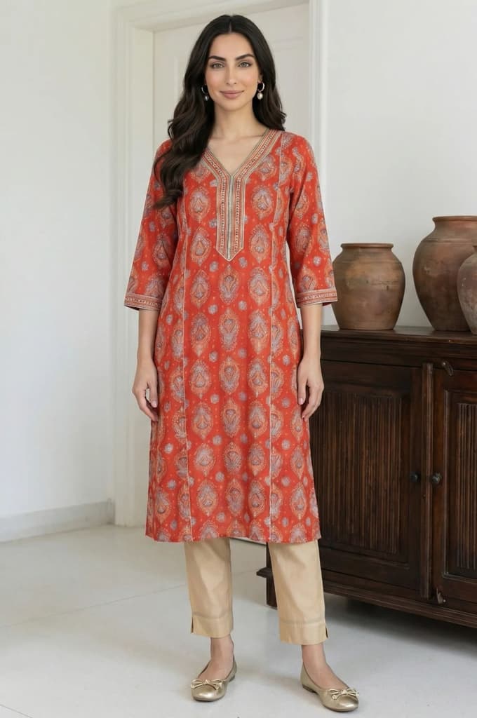 Gold Solid Chanderi Straight Fit Ankle Length Trousers — photo 4