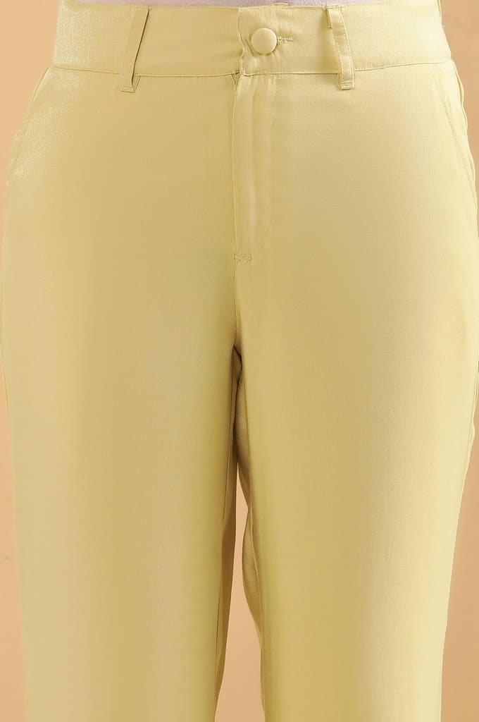 Yellow Solid Straight Fit Woven Pants With Elasticated Back — photo 6