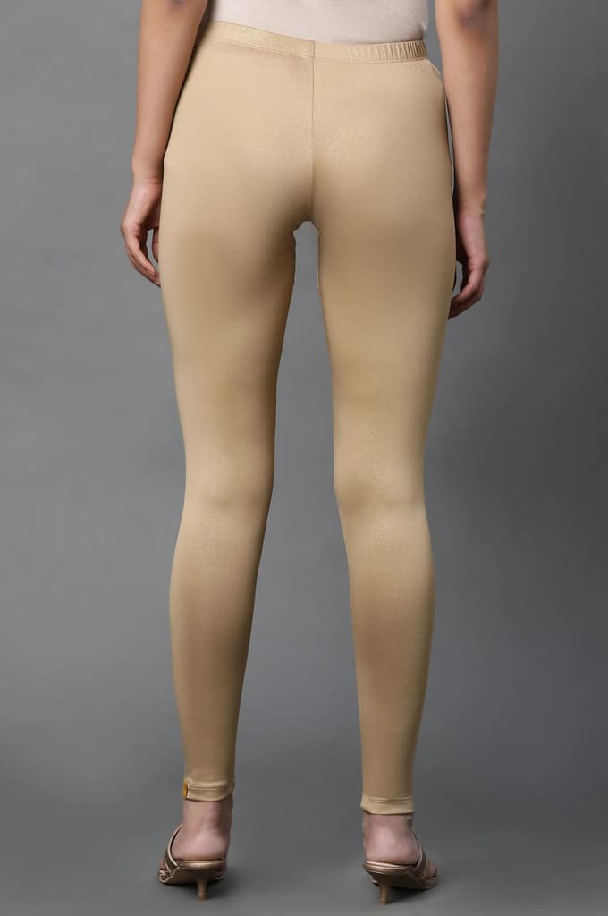 Gold Solid Skinny Fit Cotton Tights With Foil Print — photo 3