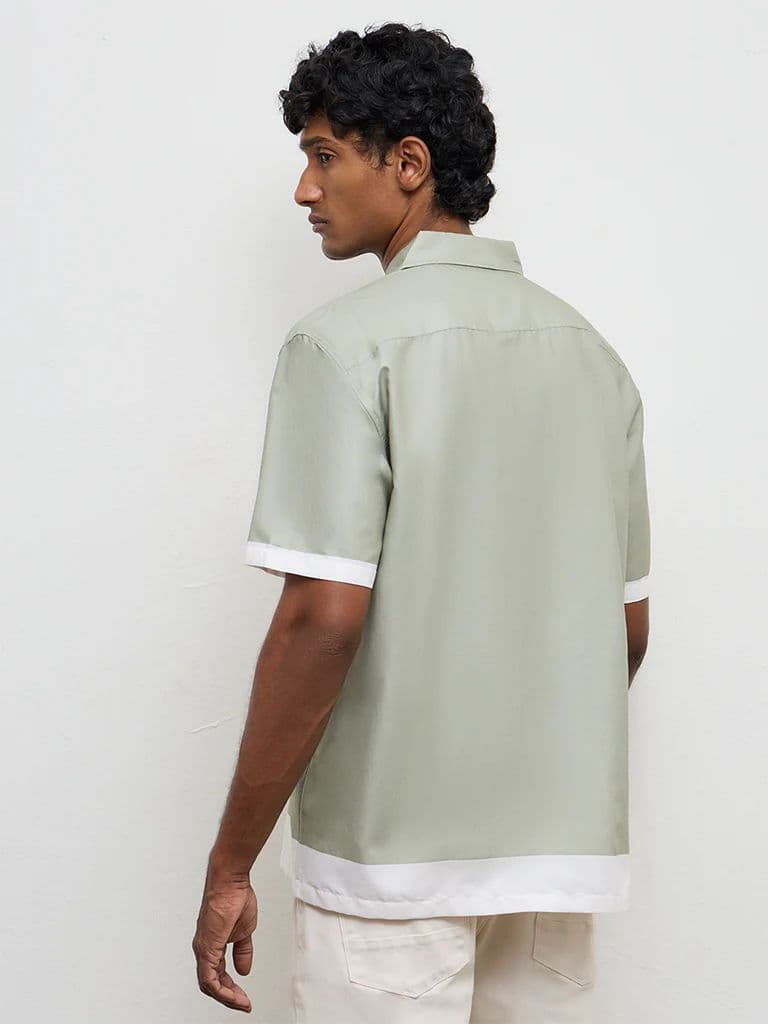 Ascot Sage Color-Blocked Relaxed-Fit Cotton-Blend Shirt — photo 4