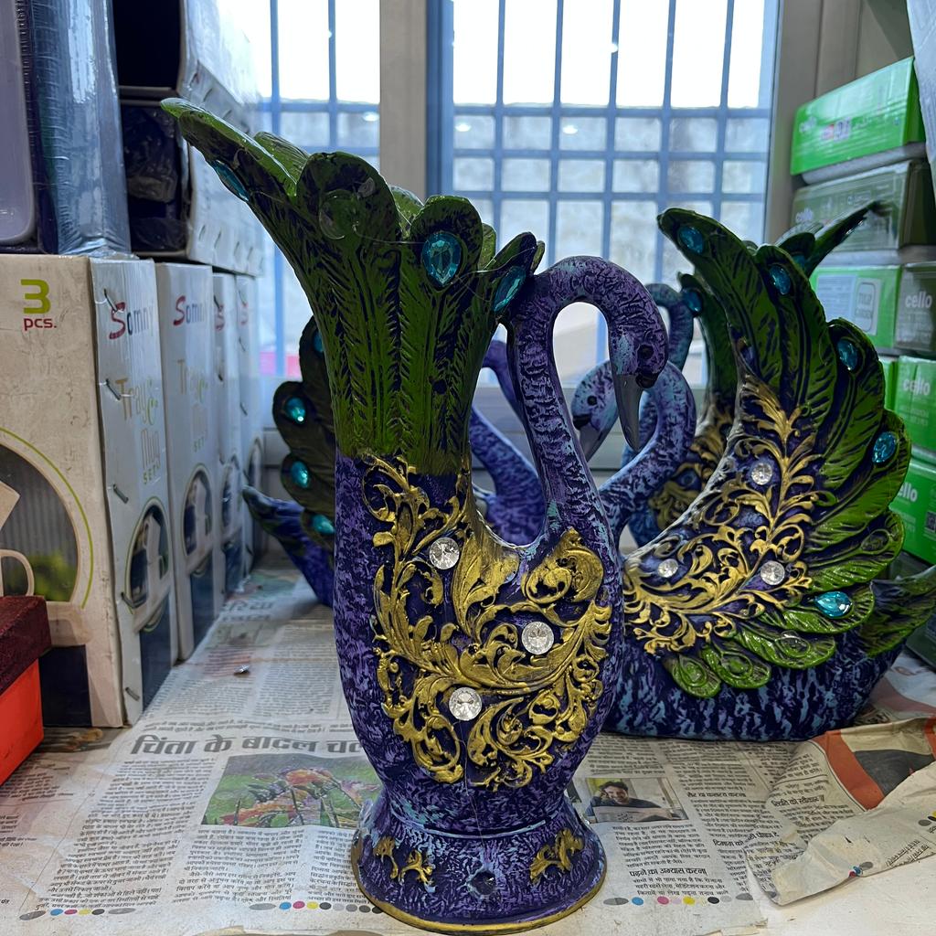 Swan Statue | Decorative | Ceramic | Green and Gold