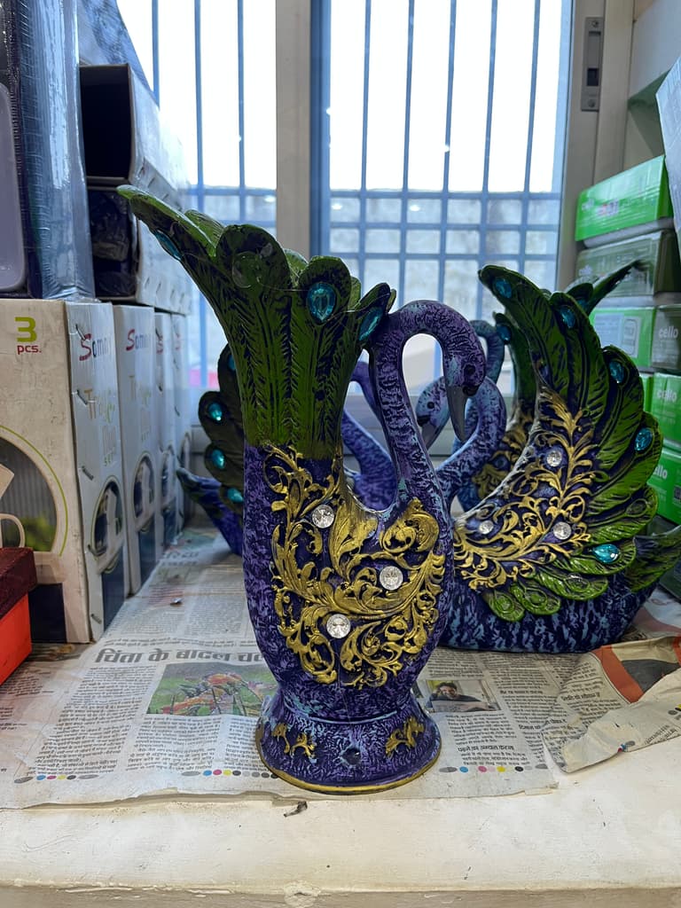 Swan Statue | Decorative | Ceramic | Green and Gold
