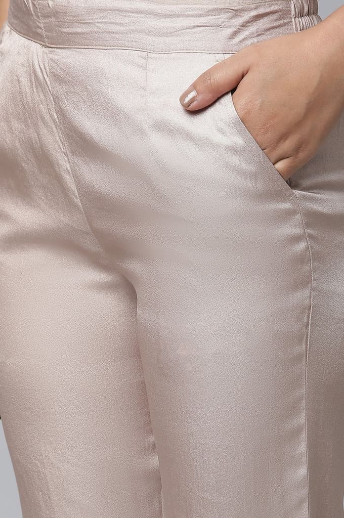 Gold Solid Straight Fit Satin Pants With Elasticated Waist — photo 7