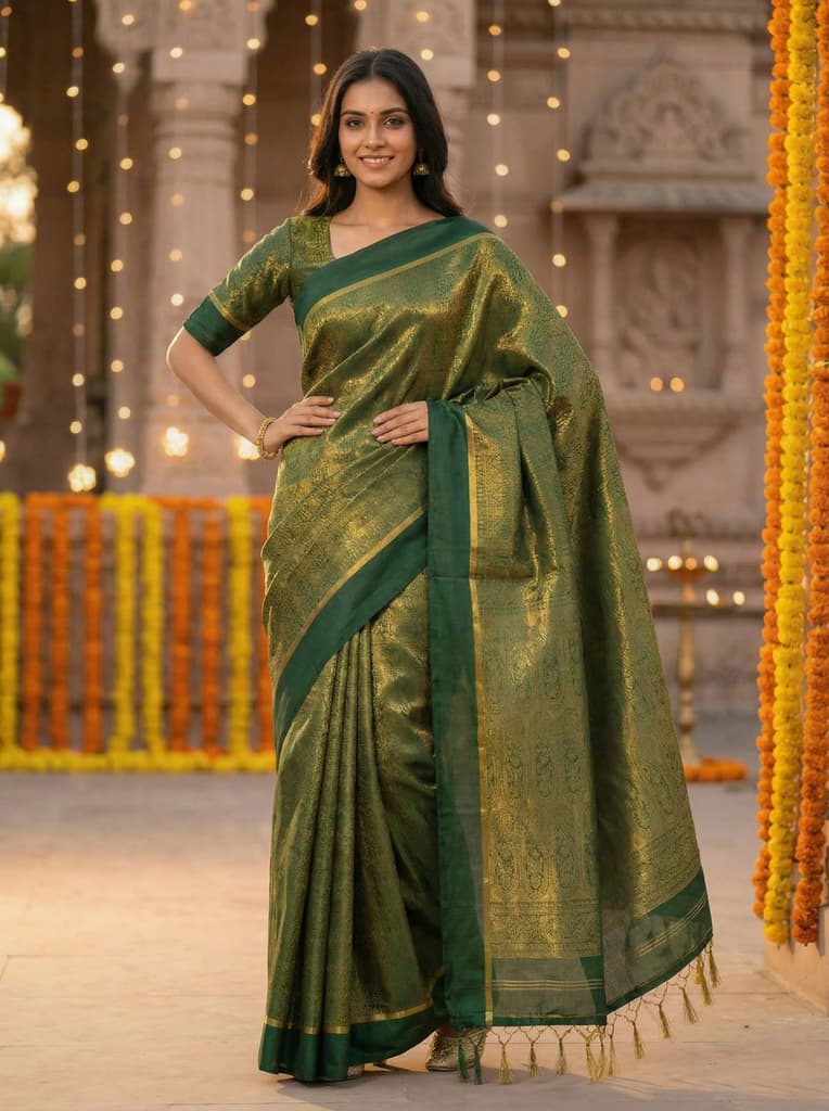 MIMOSA Women's Woven Design Mysore Silk Style Crepe Saree with Blouse Piece - Green ( SA00003134GRNFREE ) — photo 2
