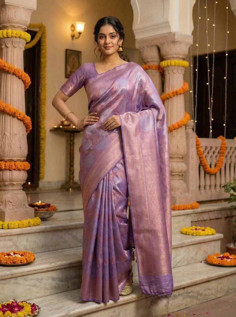 MIMOSA Women's Woven Design Kanjivaram Style Art Silk Saree with Blouse Piece - Violet ( SA00002246VLFREE ) — photo 2