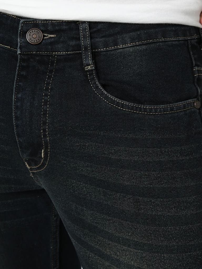 Men's Carbon Blue Bootcut Fit Mid Rise Heavy Washed Jeans Stretchable — photo 6