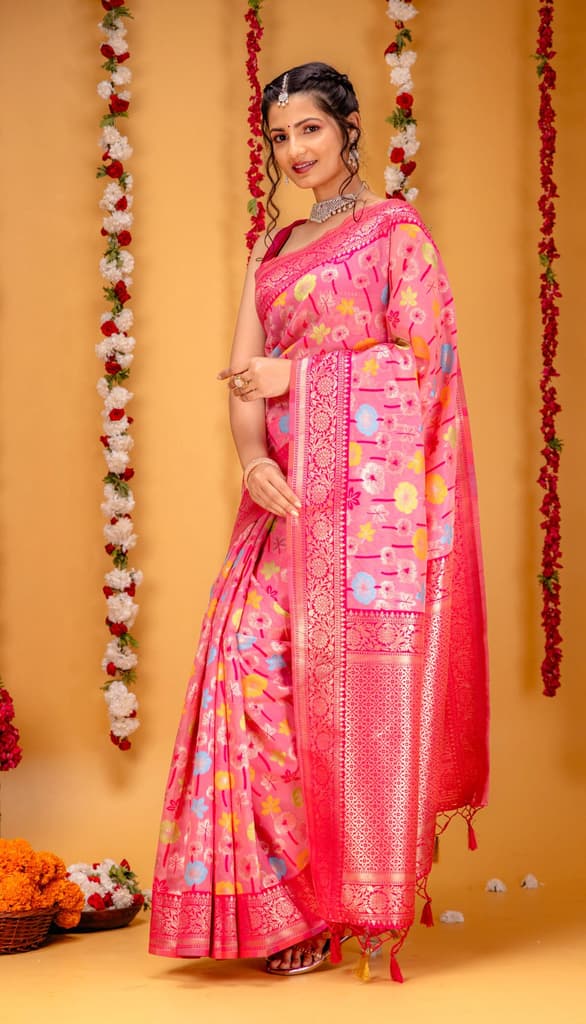 Mimosa Women's Woven Design Repated Style Art Silk Saree With Blouse Piece : SA00001583PNKFREE — photo 4