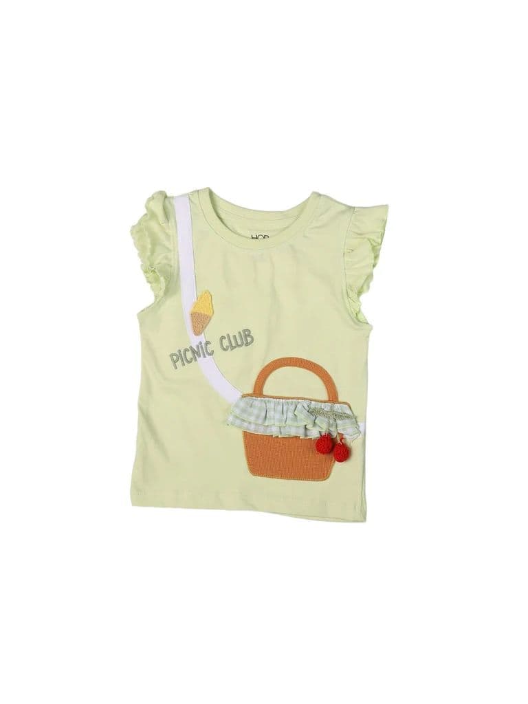 HOP Kids Girls Lime Green Embroidered Cotton T-Shirt — photo 3