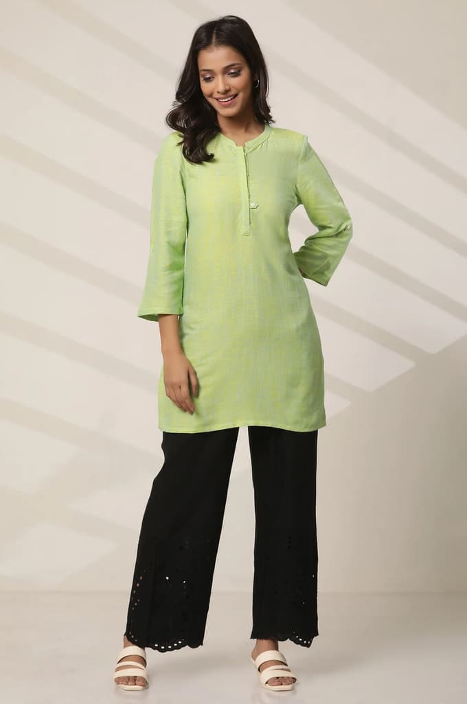 Black Embroidered Semi Flared Cotton Palazzo With Side Pockets — photo 5