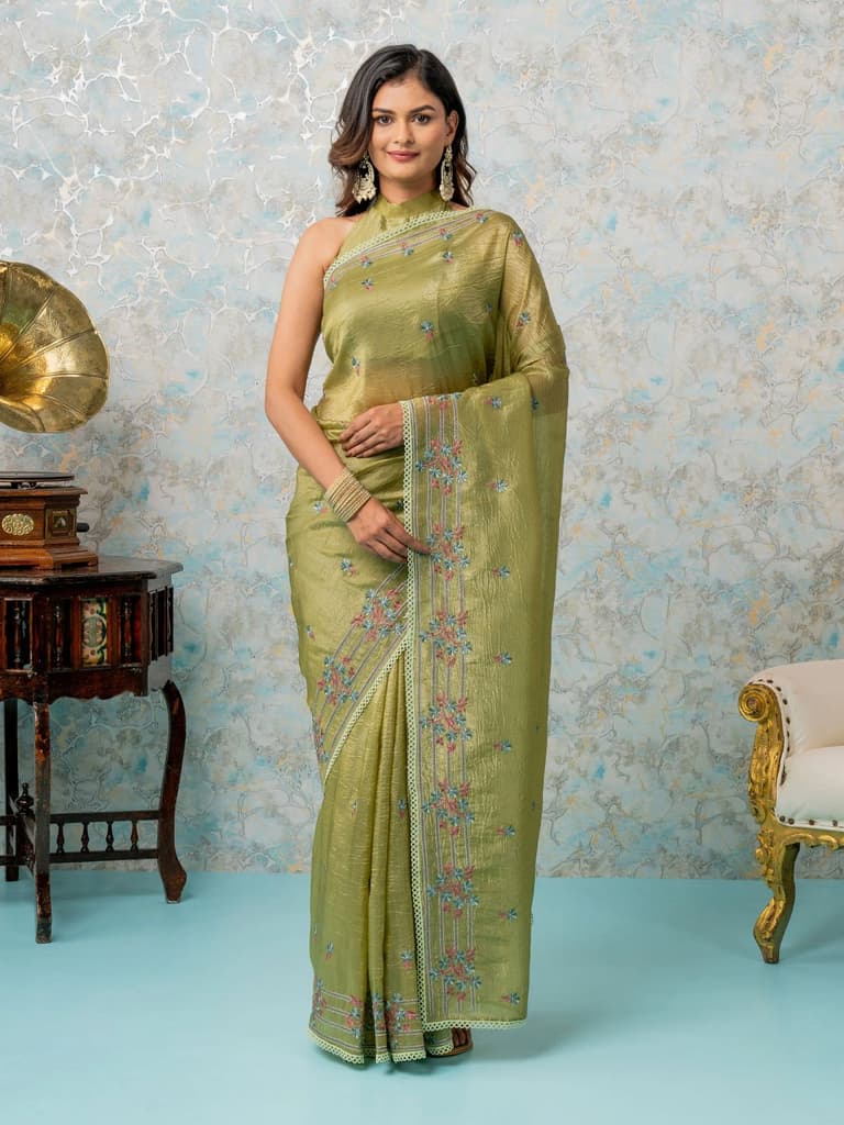 Mimosa Women's Woven Design Banarasi Style Tissue Crush Saree With Blouse Piece : SA00002017OLFREE — photo 2