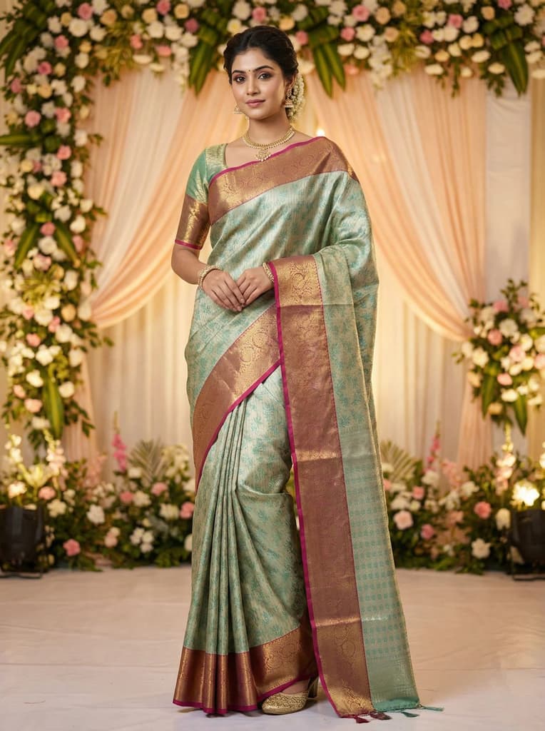 MIMOSA Women's Woven Design Kanjivaram Style Art Silk Saree with Blouse Piece - Rama (SA00002477RMFREE) — photo 2