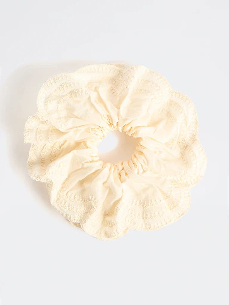 Westside Accessories Cream Textured Scrunchie