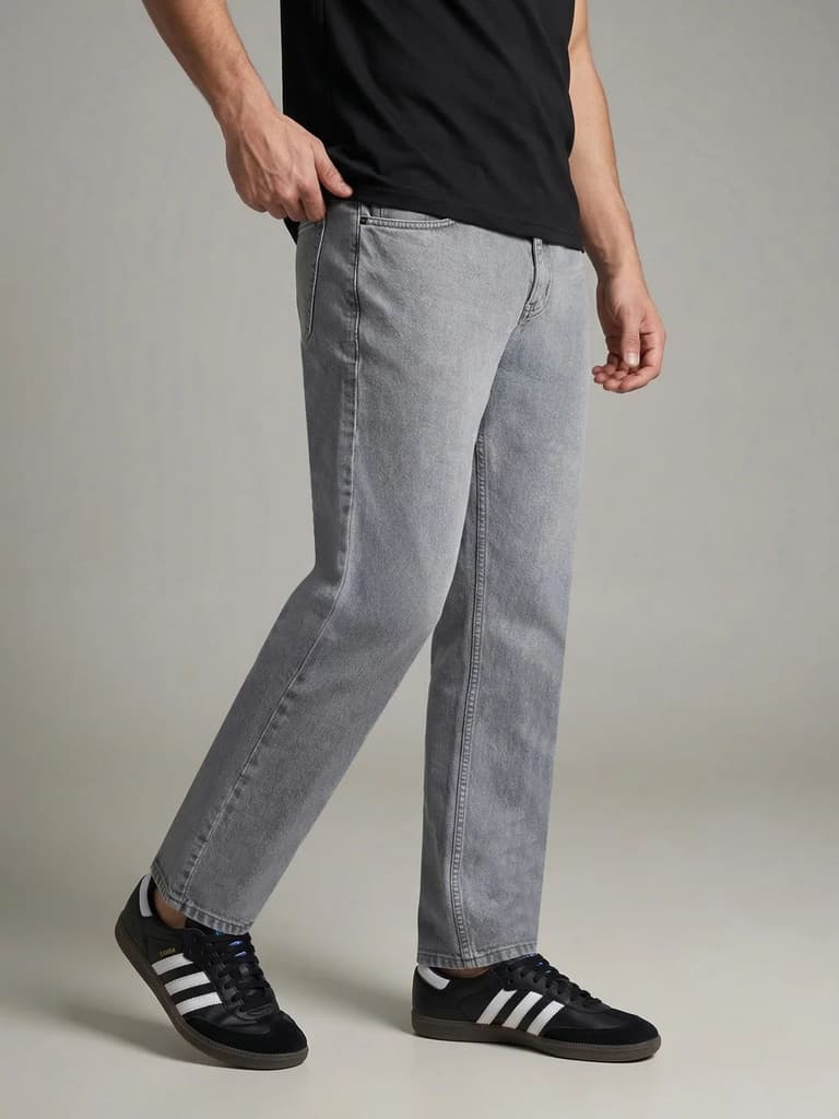 Men's Ice Grey Relaxed Fit Washed Denim Jeans Non-Stretchable — photo 2