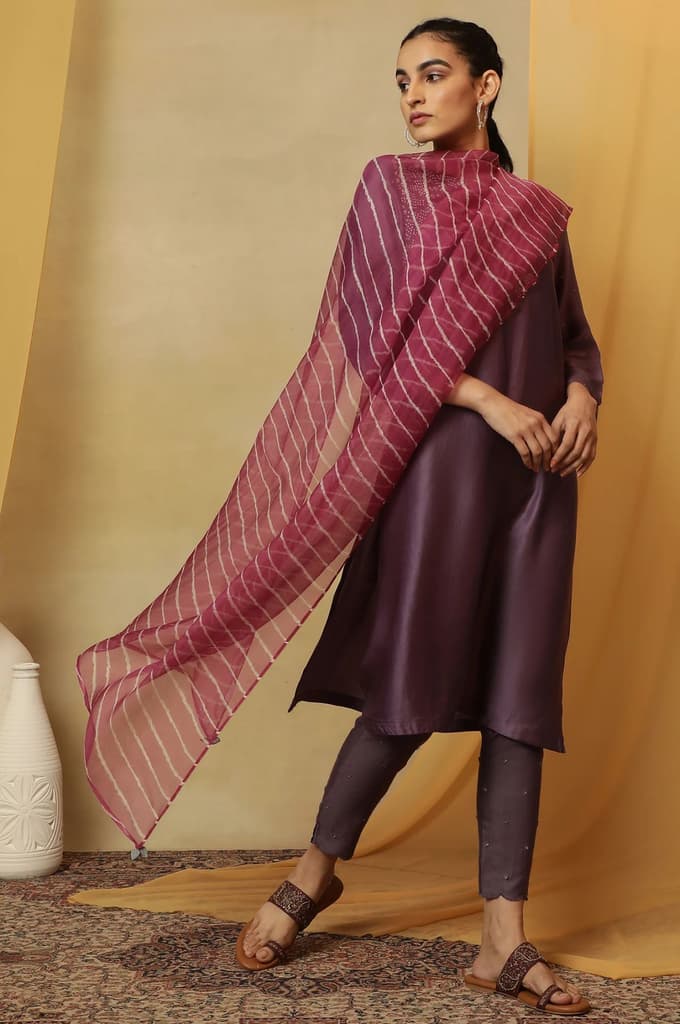 Fuschia Shibori Silk Organza Dupatta — photo 2