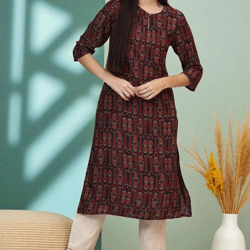 Dark Brown Paisley Printed Modal Straight Kurta