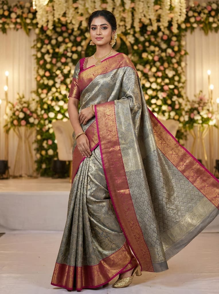 MIMOSA Women's Woven Design Kanjivaram Style Art Silk Saree with Blouse Piece - Navy Blue (SA00002446NVFREE) — photo 4