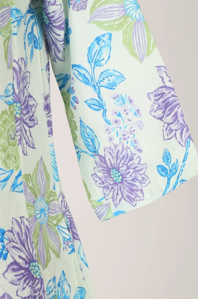 Off White Floral Printed Cotton Flax A-line Kurta — photo 7