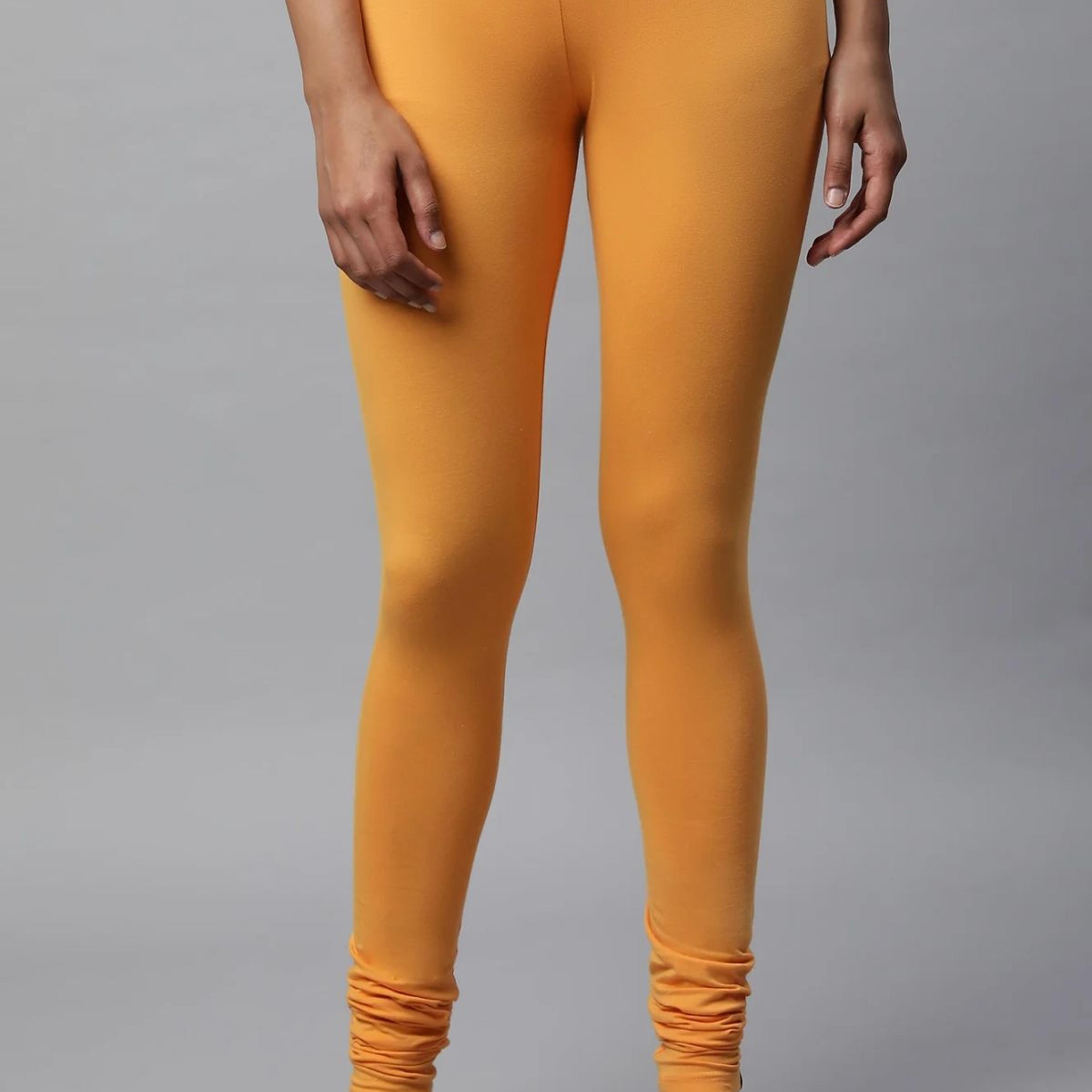 Orange Solid Skinny Fit Cotton Churidar With Elasticated Waist