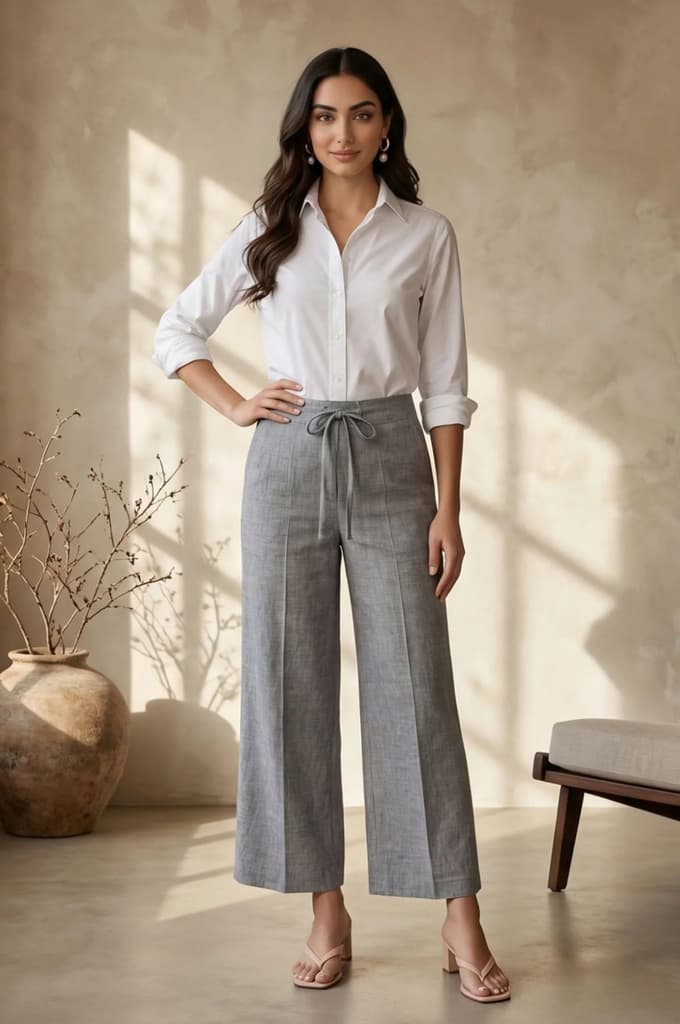 Elleven Women's Grey Yarn Dyed Denim Palazzo — photo 4