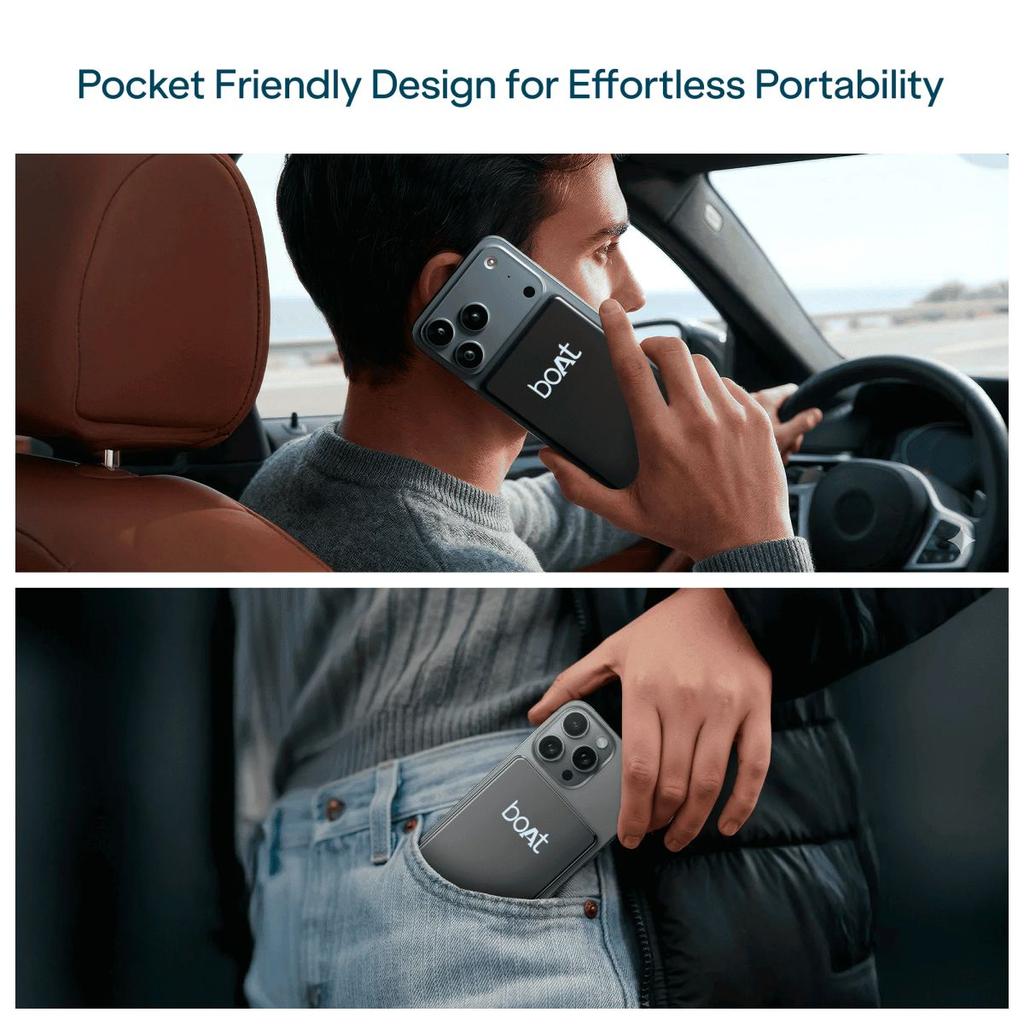 boAt Energyshroom Magnacharge Air | 4800mAh Ultra-Slim Magnetic Wireless Power Bank with 15W Wireless Charging